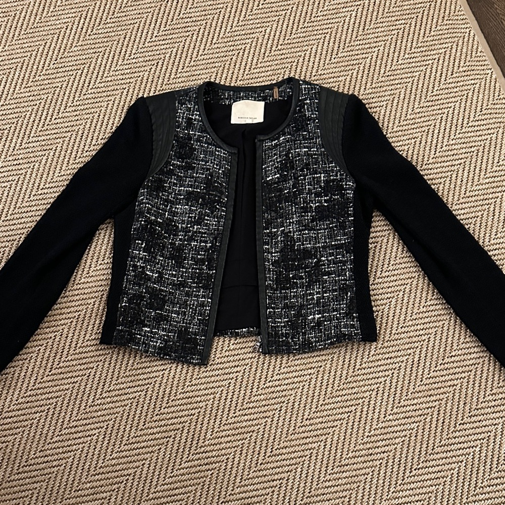 Black Tweed & Knit Open Front Jacket